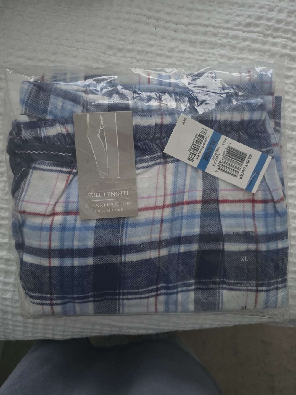 Charter Club Full Length Plaid Pajama Pants - Blue/White